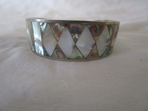 Nice Fancy Inlaid MOP & Abalone Cuff Bracelet - image 1
