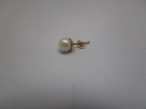 Vtg 14K Gold & Real Solitaire Pearl Stud Pierced … - image 1
