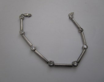 Vintage Matte Finish Sterling Silver & Faux Diamond Bracelet