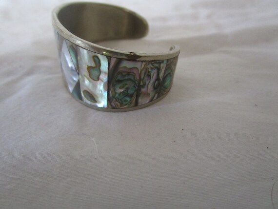 Nice Fancy Inlaid MOP & Abalone Cuff Bracelet - image 2