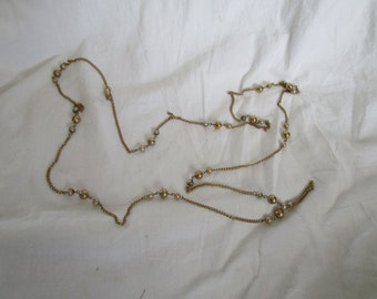 Vintage Designer Coro 60 inch Long Faux Pearl & Gold Ball Necklace