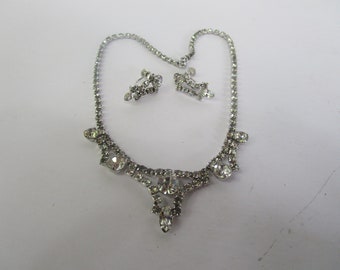Vtg High Fashion Brilliant Rhinestone Necklace & Earring Set