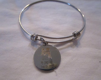 Vtg Charm Bracelet Stainless Steel w/ " My Papillon Has My Heart " Charm