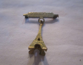 Antique Travel Souvenir Paris France Eiffel Tower Brooch
