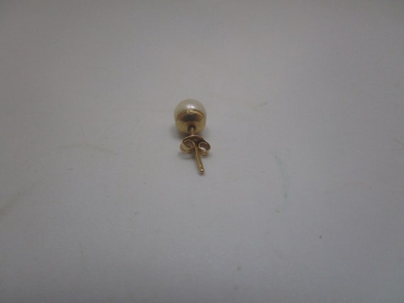 Vtg 14K Gold & Real Solitaire Pearl Stud Pierced … - image 3