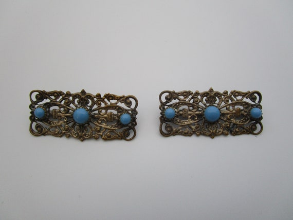 Antique Victorian Pair of Filigree Sterling Silve… - image 1