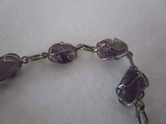 Vintage Silver Wrapped Amethyst Stone Beaded Neck… - image 4