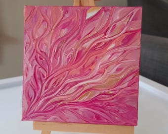 Art Gift "Creative Flow" for Mother's Day - Original Mini Abstract Painting with Easel