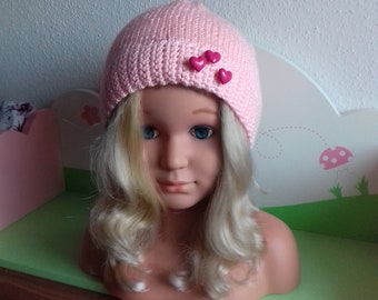 Knotenmützen+Beaniemützen aus Jersey rosa mit Schafe Knotenmützen+Beaniemützen aus Jersey rosa mit Schafe