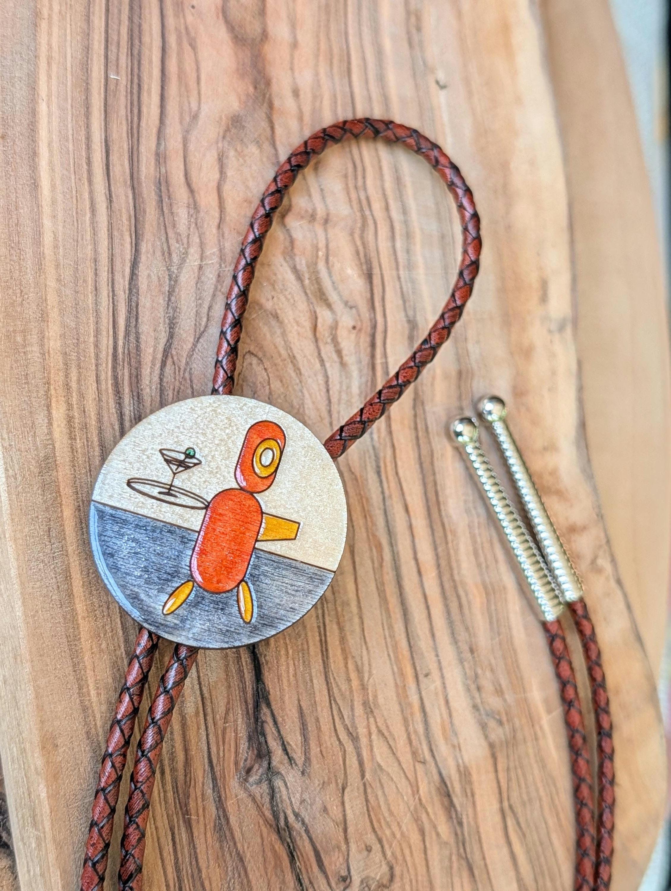 Hand-Painted Wooden Bolo Tie - Atomic Age Rocket, Mid Century Modern Necktie