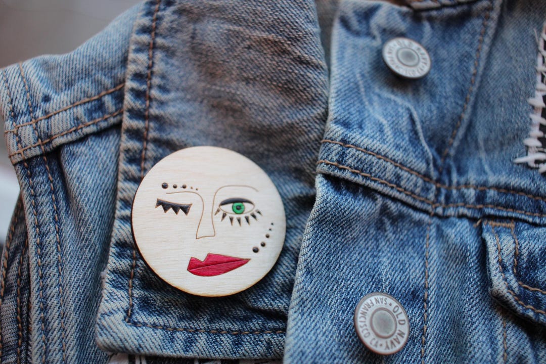 Hand-painted Geometric Face Pin – Wooden Lapel Brooch - Etsy