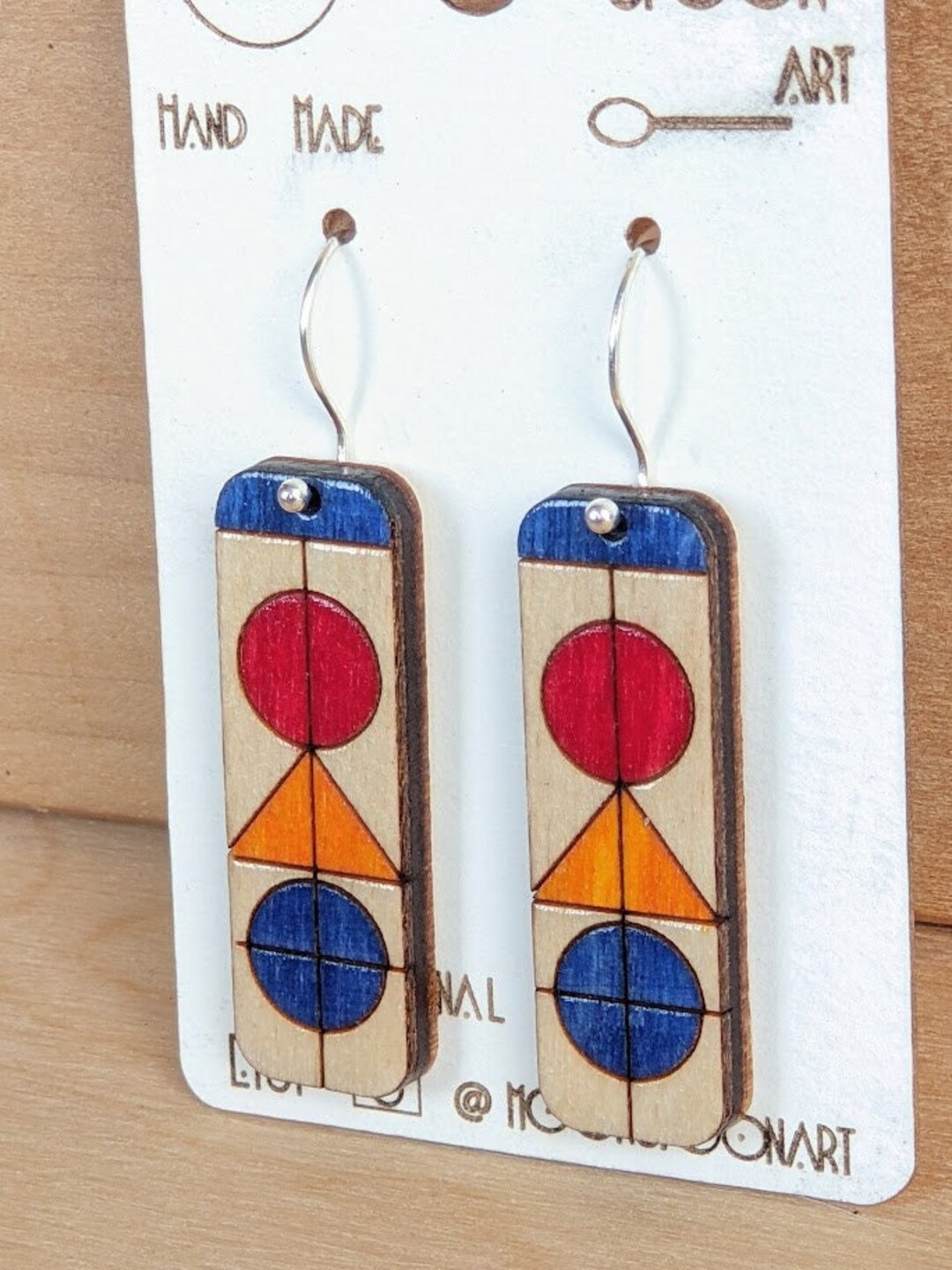 Colorblock Primary Colors Earrings, Wooden, Handmade, Geometric, Laser ...