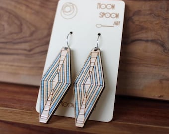 Geometric Wood Dangle Earrings – Modern Art Color Block Jewelry