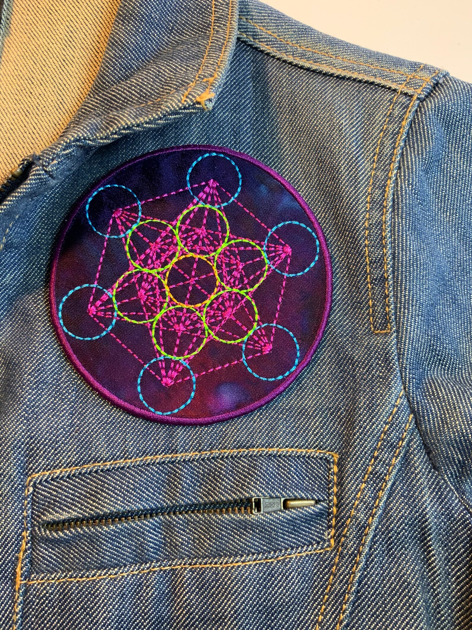 Hand Dyed Silk Patch Tie Dyed Patch Metatrons Cube Patch Etsy