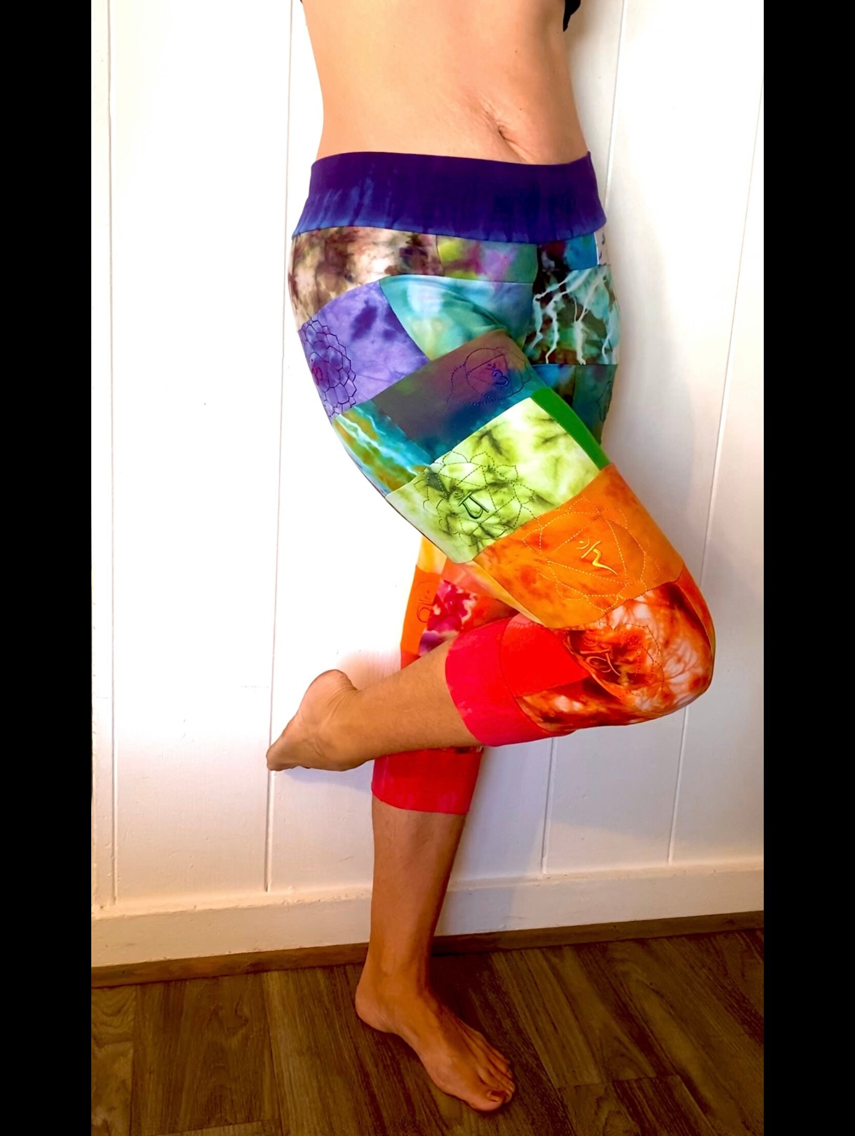 Ice Dyed Yoga Pant Patchwork Leggings High Waist Stretch Etsy