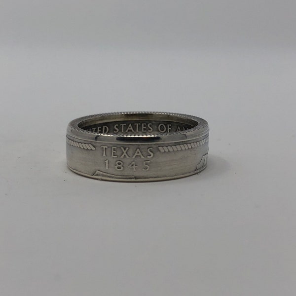 Silver Texas State Quarter Coin Ring made from uncirculated silver US Quarter.
