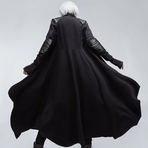 Black asymmetric coat, black cloak gothic clothing, futuristic urban clothing, dark fashion, industrial clothing, vampire cloak coat