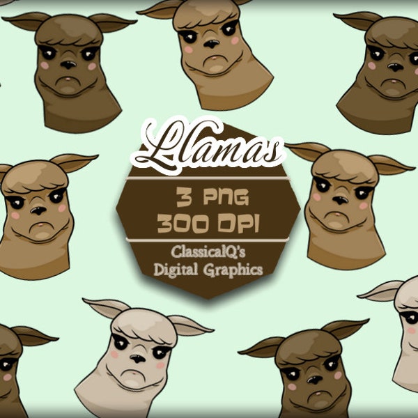 Llama Clip Art, Alpaca Clip Art, PNG, Animal, Llama Graphics, Funny Clip Art, Transparent, Printable, Digital Download, Kawaii, Hand Drawn