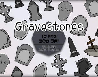 Halloween Clip Art, Graveyard Clip Art, Halloween, Spooky, Hand Drawn, Printable, PNG, Digital Download, Head Stone, Tombstone, Seasonal