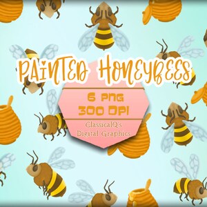 Honey bee clip art, Spring bees, hand painted, watercolor clip art, digital scrapbooking, insect clip art, honey pot, DIY invites, summer