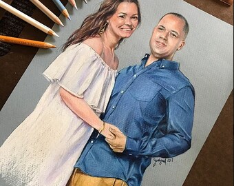 Custom Color pencil Portrait Drawing/ Drawing from Photo/  Personalized Gift/ Illustration Commission Art