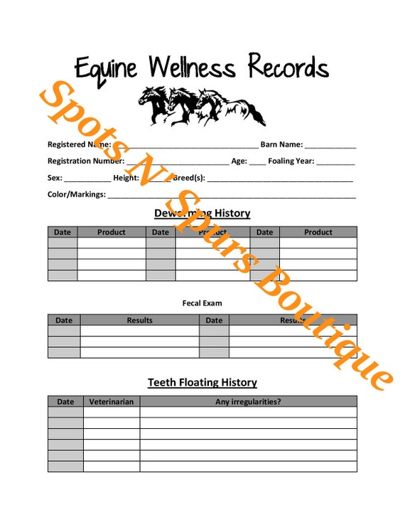 Horse/equine Wellness/health Records Etsy