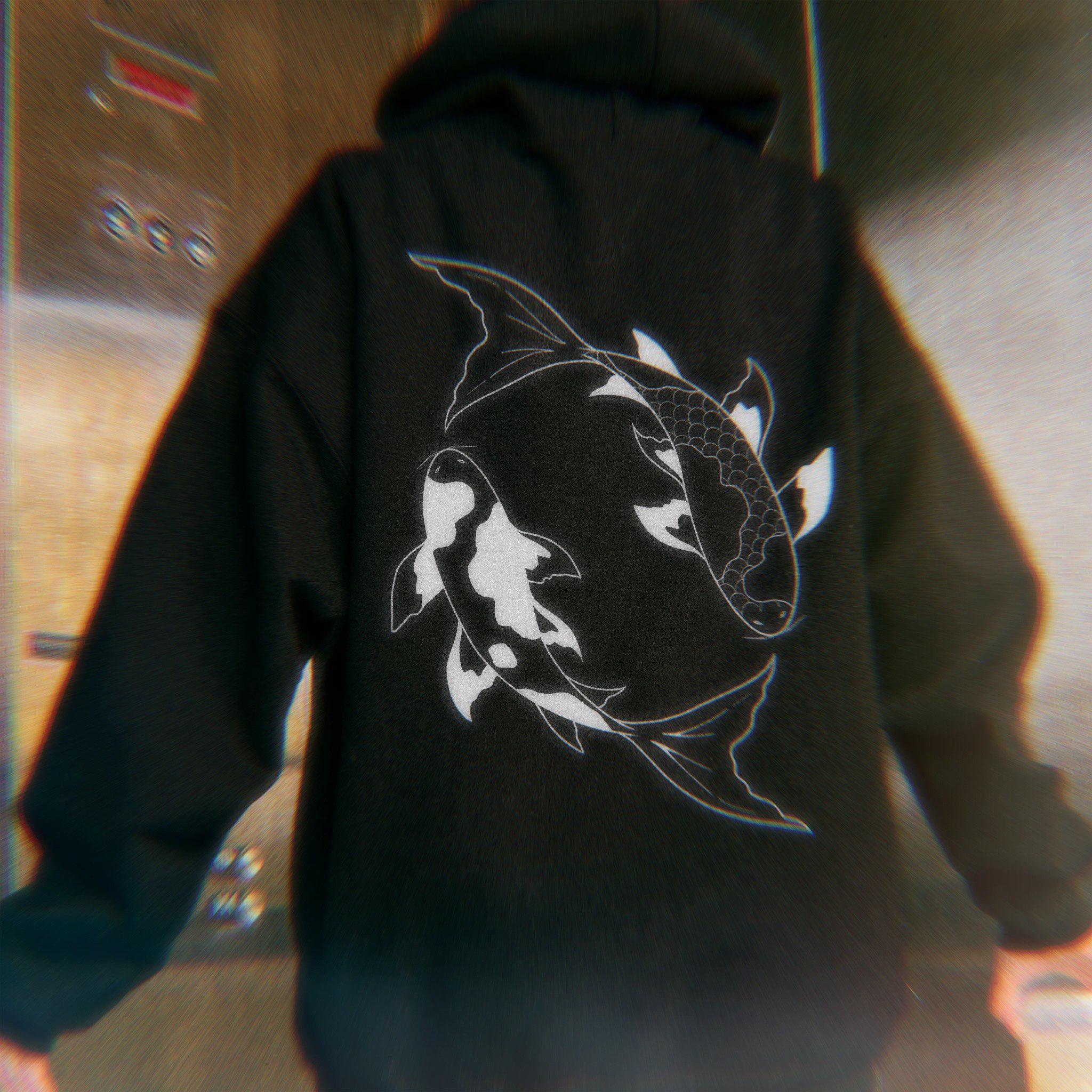 Japan koi lotus mens hoodie hotsell
