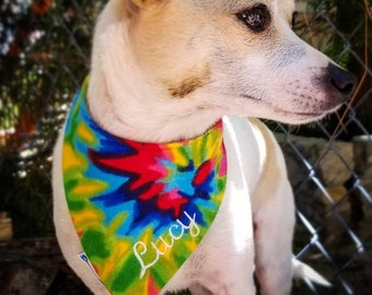 Personalized Dog Bandana with Tie Dye Print, Cat Bandana, Puppy Bandana, Snap on Bandana, Tie Dye Bandana, Groovy Gift for Pet