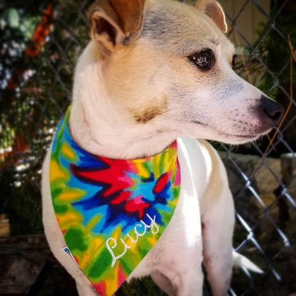 Personalized Dog Bandana with Tie Dye Print, Cat Bandana, Puppy Bandana, Snap on Bandana, Tie Dye Bandana, Groovy Gift for Pet