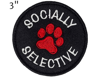 Socially Selective Embroidered Dog Patch | 3-Inch Round Patch | Patch for Dogs with Restrictions | Social Anxiety Dog Patch