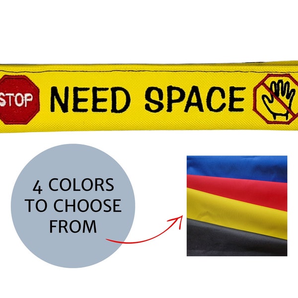 Embroidered Dog leash Wrap: "NEED SPACE" Text with Stop and No-Pet Signs | A Leash Sleeve for Dogs with Special Needs
