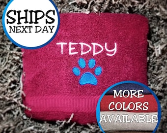 Custom Dog Towel | Dog Bath Towel | Puppy Towel | Personalized with Your Dog's Name | Big Paw Design |  Embroidered Towel