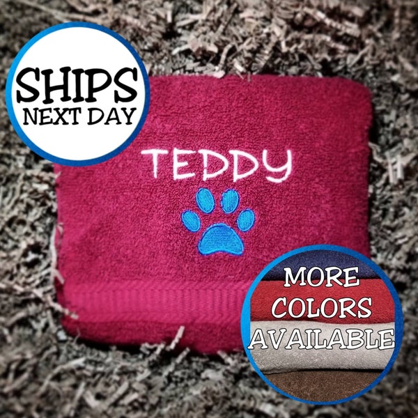 Custom Dog Towel | Dog Bath Towel | Puppy Towel | Personalized with Your Dog's Name | Big Paw Design |  Embroidered Towel