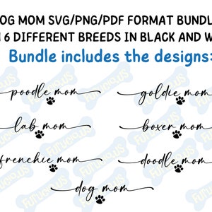 Dog Mom SVG BUNDLE | 6 Breed Minimalist Design | Includes: Poodle, Goldie, Lab, Boxer, Frenchie, Doodle