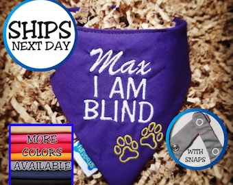 Bandana personalizada para perro ciego con diseño de huella, bandana para gato, bandana para mascota, bandana para cachorro, bandana para ciegos, bandana a presión, regalo