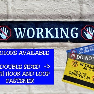 Embroidered Dog leash Wrap: &quot;WORKING&quot; Text and a &quot;Don&#39;t Touch&quot; Hand Sign on Each Side | A Leash Sleeve for Working Dogs