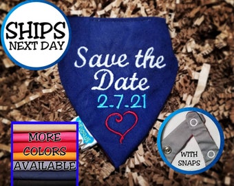 Personalized Save the Date Dog Bandana | Embroidered Wedding Dog Bandana