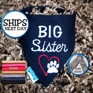 Personalized Big Sister Dog Bandana, Cat Bandana, Pet Bandana, Puppy Bandana, Big Sister Bandana, Snap on Bandana, Gift for Dogs and Cats