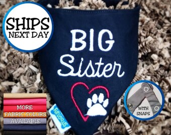 Personalized Big Sister Dog Bandana, Cat Bandana, Pet Bandana, Puppy Bandana, Big Sister Bandana, Snap on Bandana, Gift for Dogs and Cats