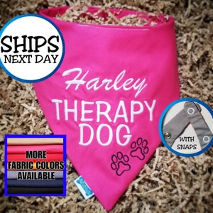 Personalized Therapy Dog Bandana | Embroidered Therapy Dog Identification Scarf