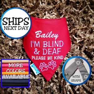 Personalized Blind and Deaf Dog Bandana with Paw Design | Custom Embroidered Wearable for Special Needs Dog