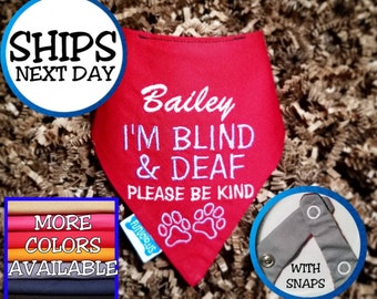 Personalized Blind and Deaf Dog Bandana with Paw Design | Custom Embroidered Wearable for Special Needs Dog