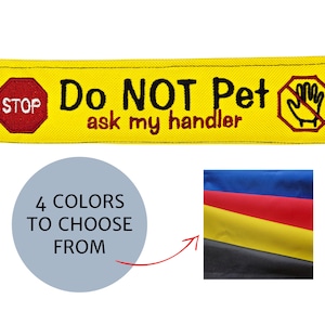 Embroidered Dog leash Wrap: &quot;Do NOT Pet - ask my handler&quot; Text with Stop and No-Pet Signs | A Leash Sleeve for Dogs in Training