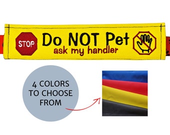 Embroidered Dog leash Wrap: "Do NOT Pet - ask my handler" Text with Stop and No-Pet Signs | A Leash Sleeve for Dogs in Training