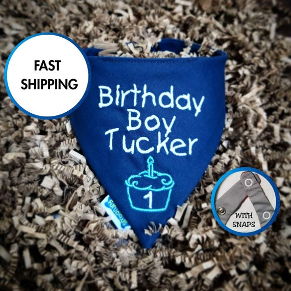 Personalized Dog Birthday Bandana: Embroidered, Cotton Fabric, Snap Closure