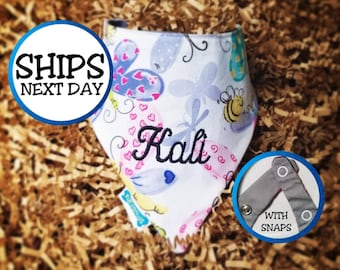 Personalized Dog Bandana with Butterfly Print, Cat Bandana, Kitty Bandana, Puppy Bandana, Pet Bandana, Snap on Bandana, Gift for Pets