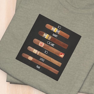 Maglietta per amanti dei sigari, stile vintage, tanti sigari, così poco tempo, regalo per papà o per lui