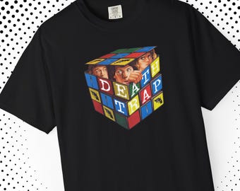 Death Trap Movie T-shirt couleurs confort rétro 1982 Film Promo Rubiks Cube t-shirt graphique vintage Michael Caine Christopher Reeve