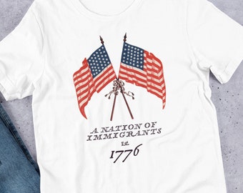 Nation of Immigrants — Progressive 4th of July Shirt American Flag T Shirt Multicultural Patriotic Tops USA Flag Graphic Hoodie Love America