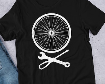 Wheel and Crossbones — Bike Mechanic Hoodies Graphic Mountain Biker Tops for Her Cyclist Gift T Shirts for Him Extreme Sports Cycling Tees